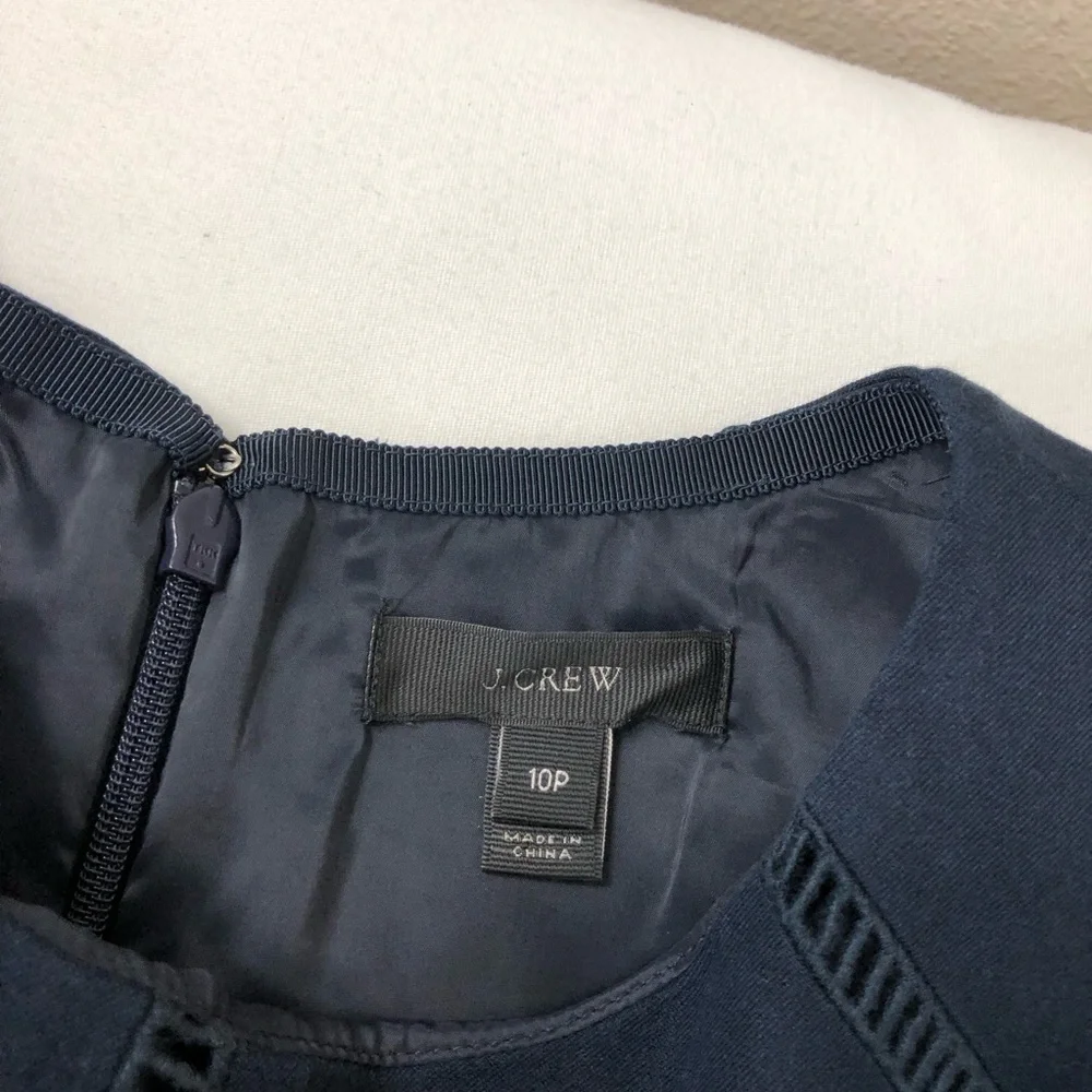J Crew Cotton Blend Navy‎ Blue Ladder Stitch Pockets Sheath Career Dress 10P